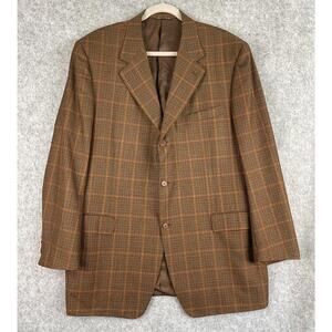 Canali Blazer Sport Coat Mens IT 58L US 48L Brown Plaid Wool 3 Button Italy